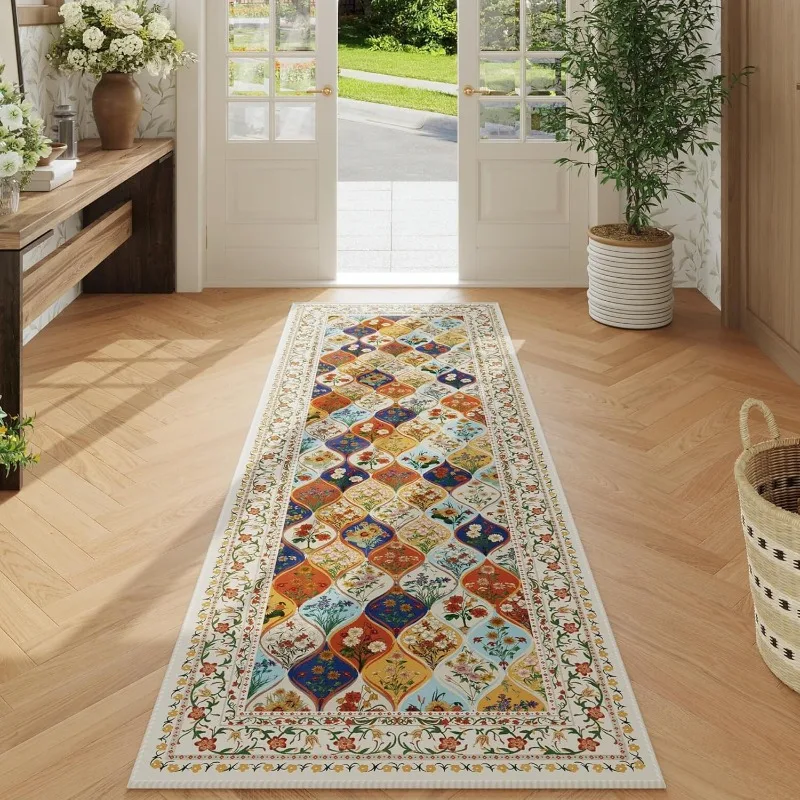 Retro Persian Living Room Carpet Floral Geometric Bedroom Runner Rug Foldable Machine Washable  Anti-slip Cloakroom Mat 러그 Tapis