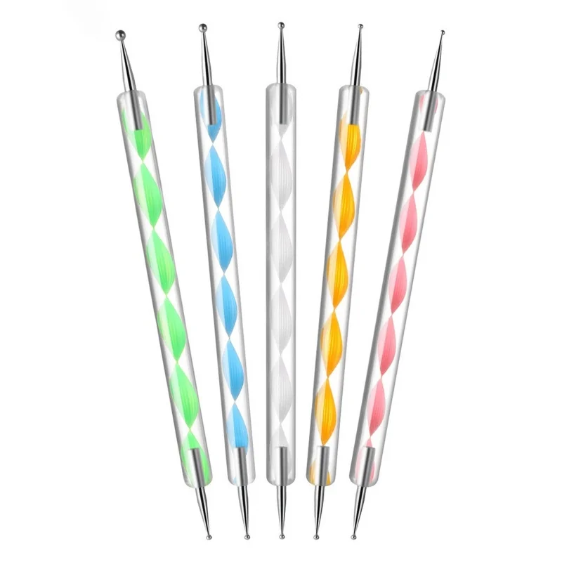 5Pcs/Set Nail Art Pen Dual-ended Silicone Flower Sculpture Pen Acrylic Adjustable Glue Handle Embossing Pen Dotting Brush Tools 3