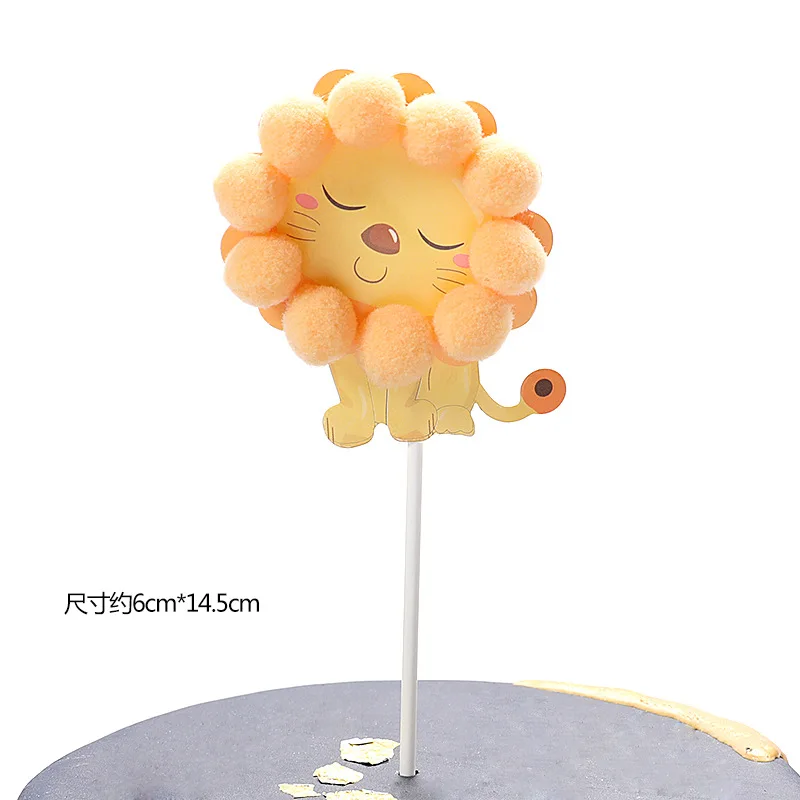 

3pcs Lion Animal Cake Topper Gold Christening Children Gender Reveal Birthday Party Cupcake Decoration Accessories Supplies