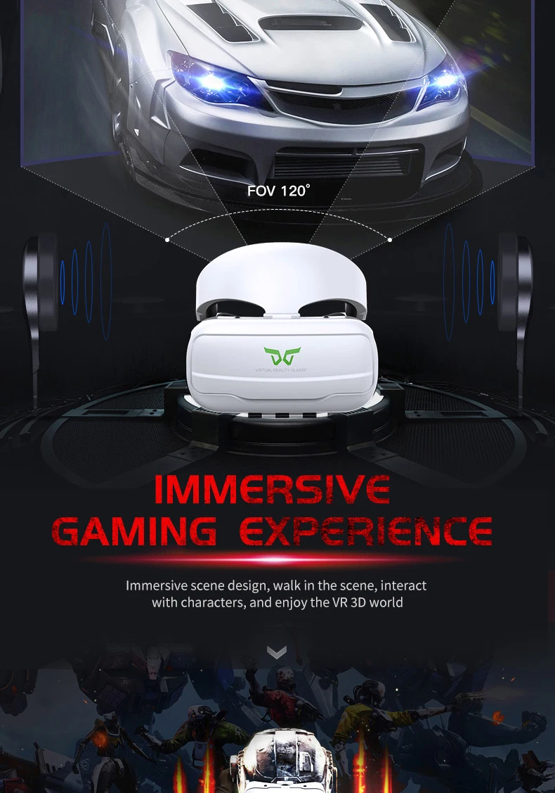VR SHINECON G02EF VR Glasses Built In Microphone description image