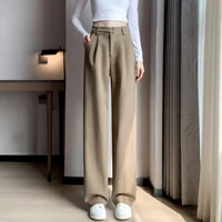 Seoulish Autumn Winter Thicken Woolen Casual Loose Full Length Pants 2025 New Button High Waist Chic Wide Leg Trousers Female - Image 4
