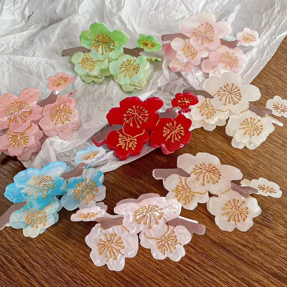 Branch Acetate Flower Hair Claw Mid Size Geometric Flower Shark Clip Hair Accessories Plum Blossom Acetic Acid Hair Clip Daily t screw t slider bakelite plum blossom handle woodworking t slot chute special accessories woodworking auxiliary tools