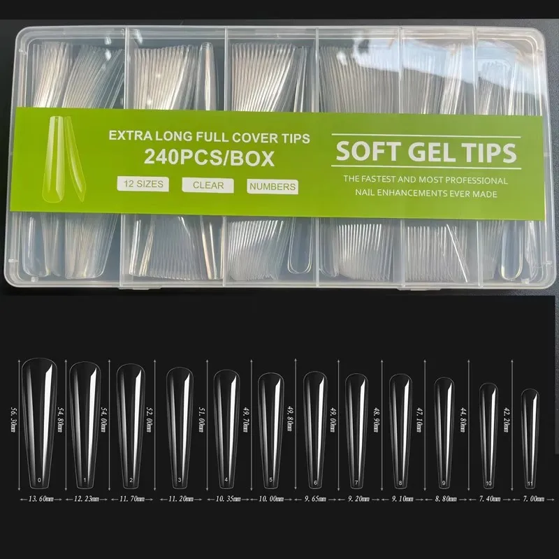 240 Pieces XXL Fake Nails Extra Long Ballet Press-On Full Cover Matte Gel Nail Tips American Capsule Fake Tips