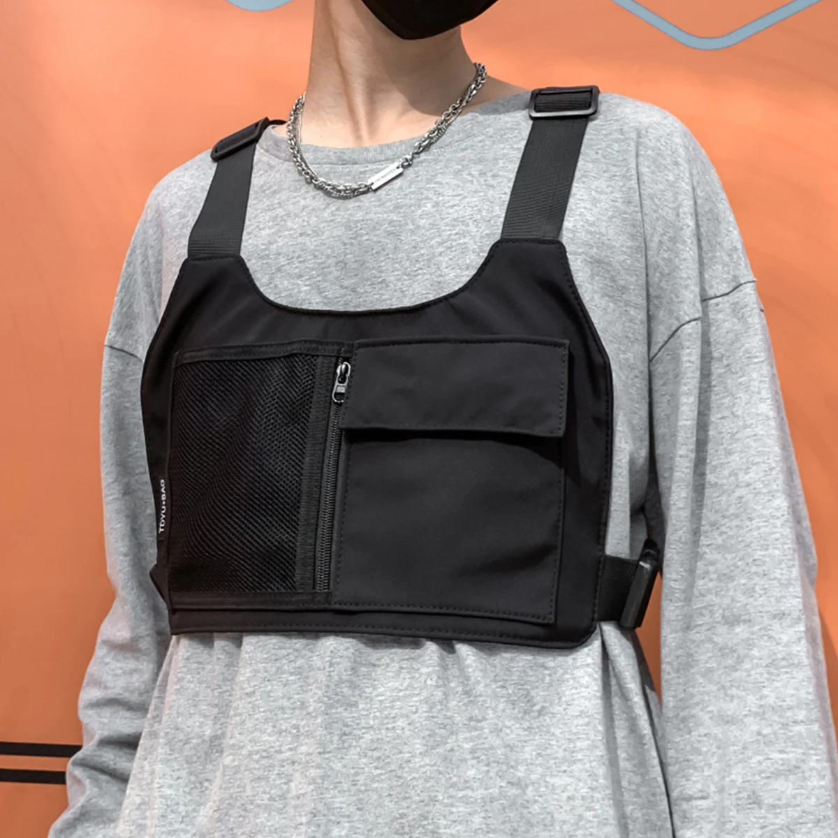 Trendy Cool Workwear Dark Style Vest Chest Bag Tactical Functional Personality Multi-Pocket Sports Cycling Wearable Backpack Sports Outdoor Climbing Fishing