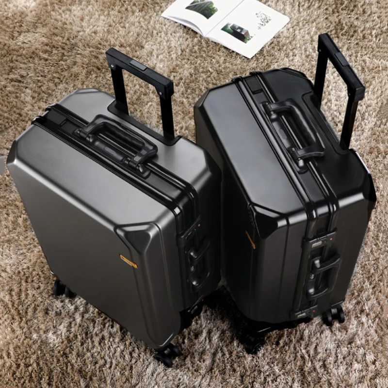 Fashion rolling luggage aluminum frame USB charging trolley suitcase 20/24/26/28 inch students password travel luggage travel bag pull bar suitcase