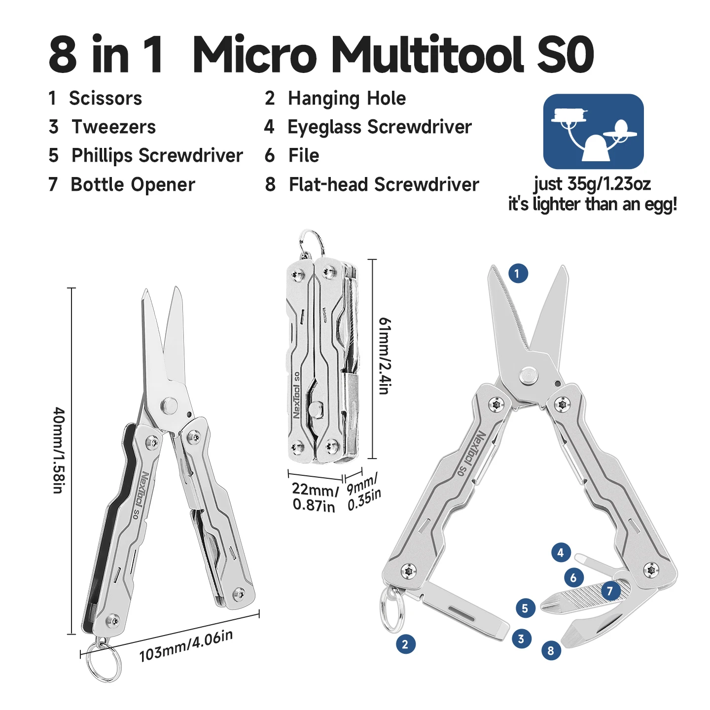 NexTool 8 In 1 Mini Sailor Scissors S0 Micro Keychain Multitool Screwdriver Portable Pocket Folding EDC Tool for Travel 3