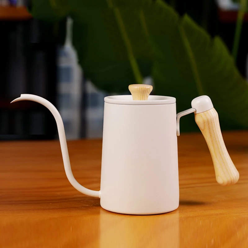 Drip Kettle 600ml Coffee Tea Pot Stainless Steel Non-stick Gooseneck Wooden Handle