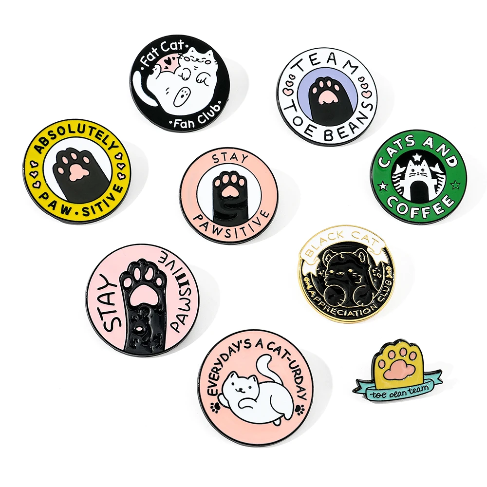 

Cute Fun Cats Club Enamel Pin Fat Cat Paw Badge STAY POSITIVE Kitten Brooches Lapel Pin Jeans Shirt Bag Cute Animal Jewelry Gift