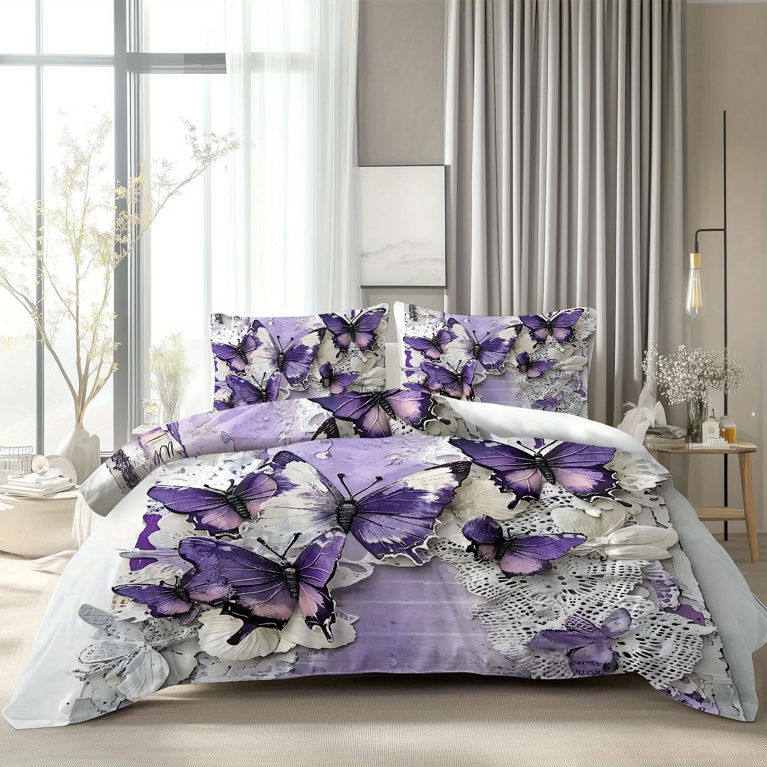 Princess Bedding Set Butterfly 3D Printed Duvet Cover Set Skin-Friendly Single Twin Size Duvet Cover Birthday Gift Bedroom Decor