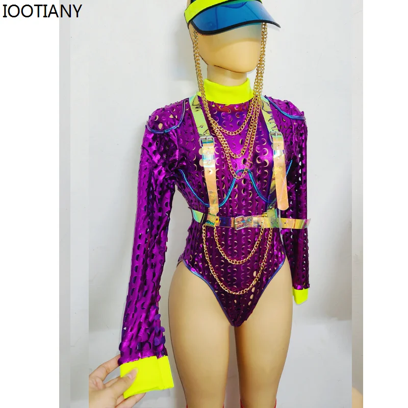 

Halloween Cyberpunk Cosplay Costume Colorful Symphony Chain Jumpsuit Women DS Carnival Party Bar Nightclub Stage Performance Set