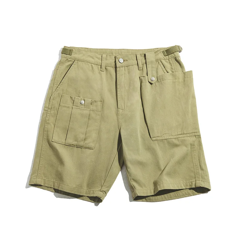 

New Vintage Cargo Shorts for Men Casual Short Pants Summer Plain 100% Cotton Khaki Mens Shorts Streetwear