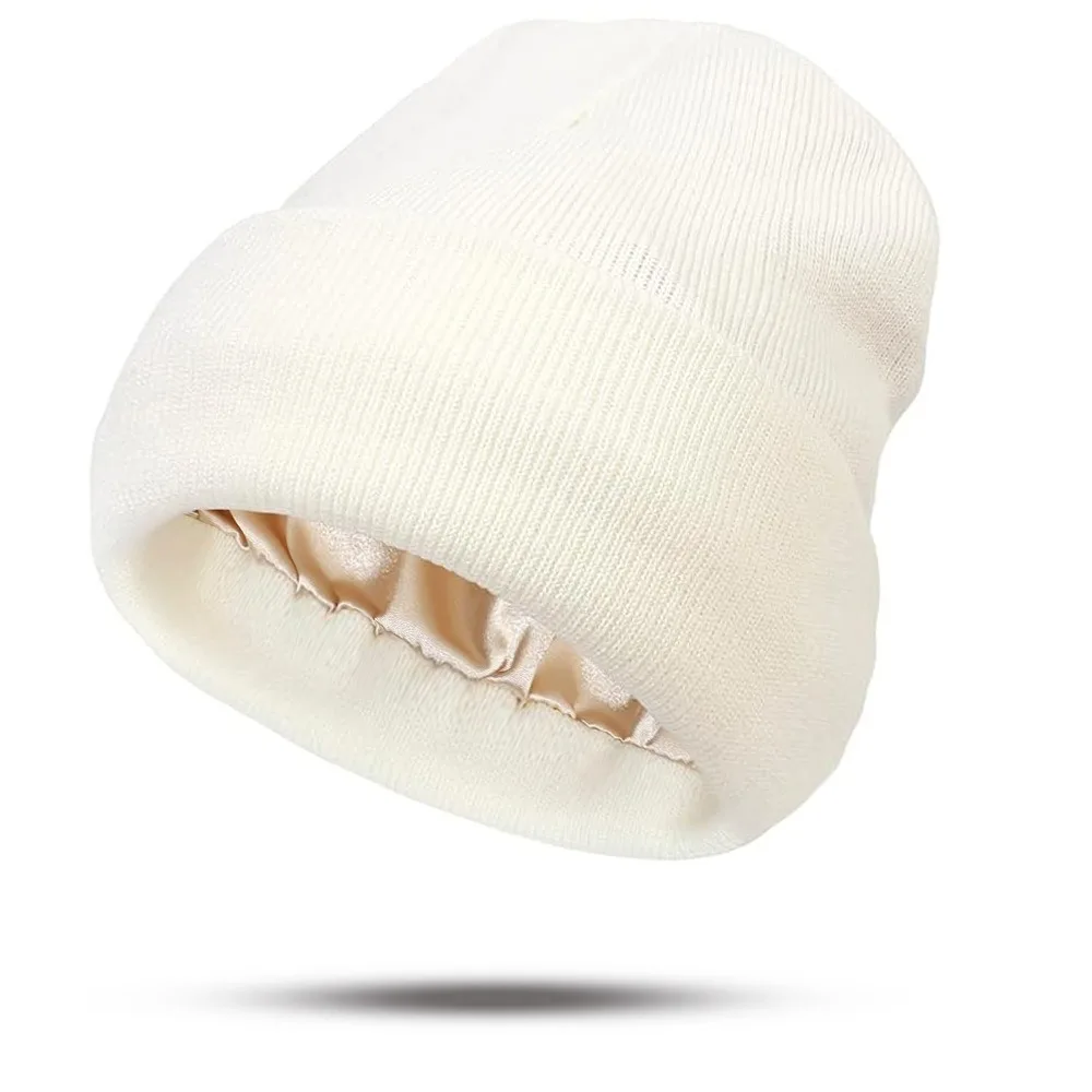Women's Hats for Autumn&Winter-Comfortable Stylish Versatile Warm-Keeping Hairstyle-Protecting Knitted Satin Woolen Hats - 6