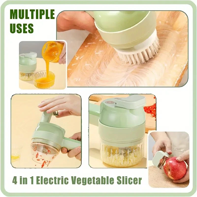 4 In1 Multifunctional Electric Vegetable Cutter Slicer Usb Charging