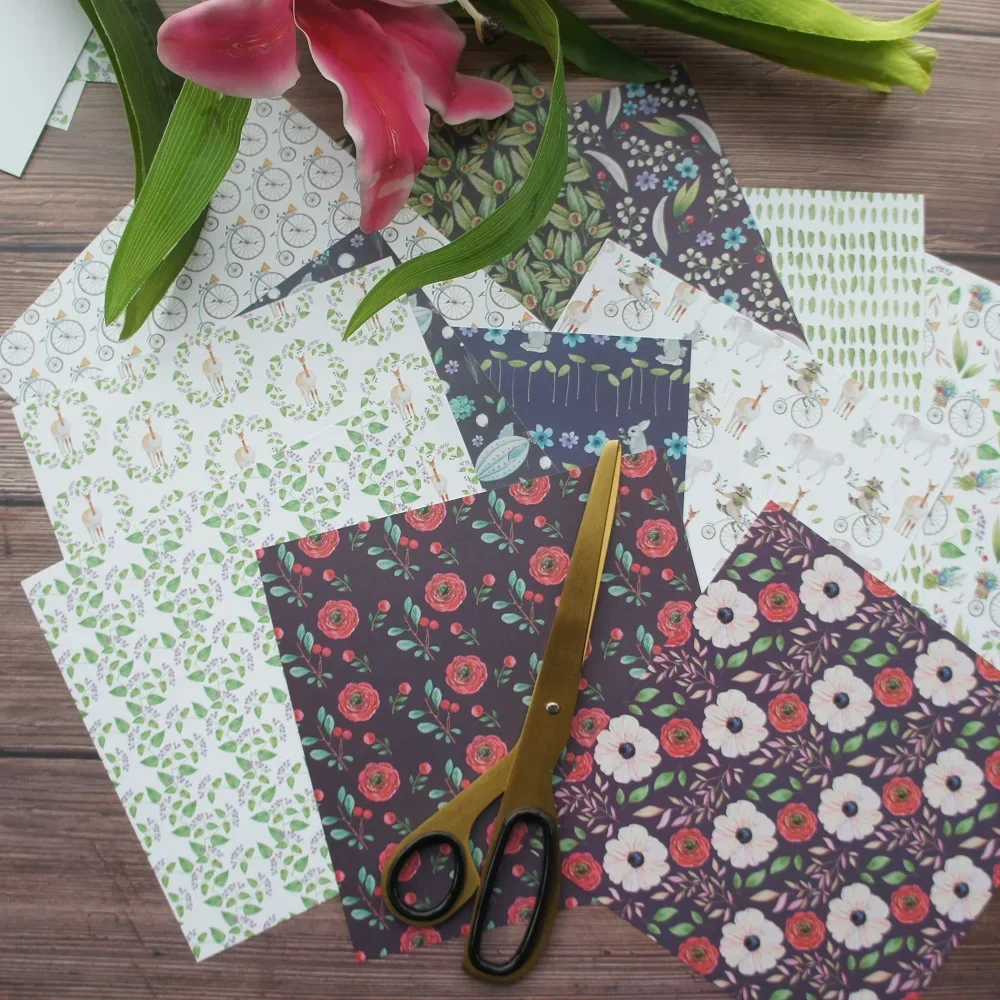 

24 sheets DIY 12 style 15.2*15.2cm deep color flower Alpaca theme craft paper scrapbooking creative paper DIY handmade gift use