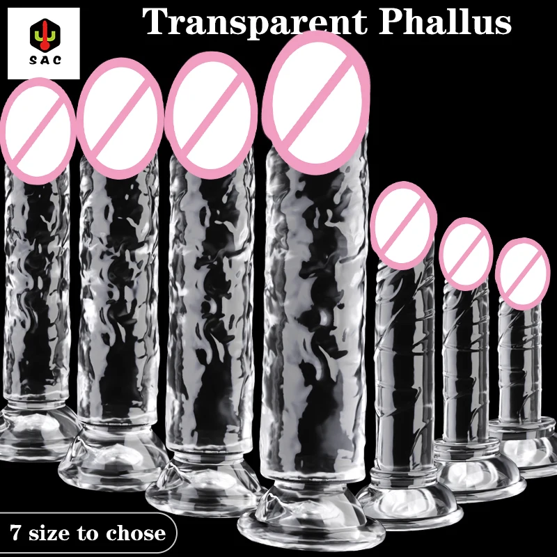 JIUAI Transparent penis clitoris soft jelly dildo with suction cup anal plug sex toy suitable for adult men and women sex toys