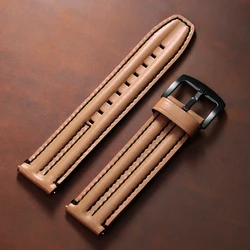 Premium Vintage Leather Watch Strap - Genuine Cowhide Wrist Belt for Men & Women (20 - 24mm) (Light Brown)