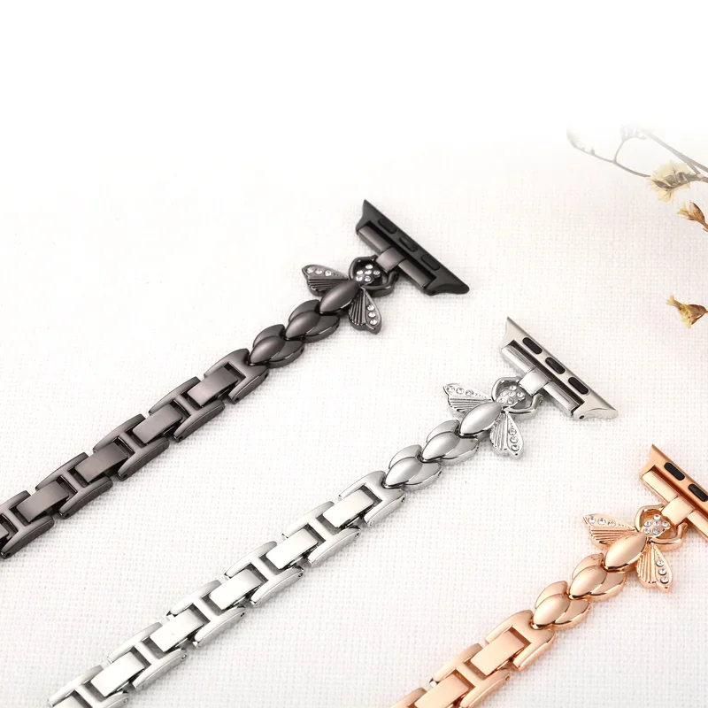 Metal Strap for Apple Watch 9 8 7 45mm 41mm Ultra2 49mm Small Bee Carved Bracelet Wristband iWatch 6 5 4 SE 44mm 42mm 40mm Belt
