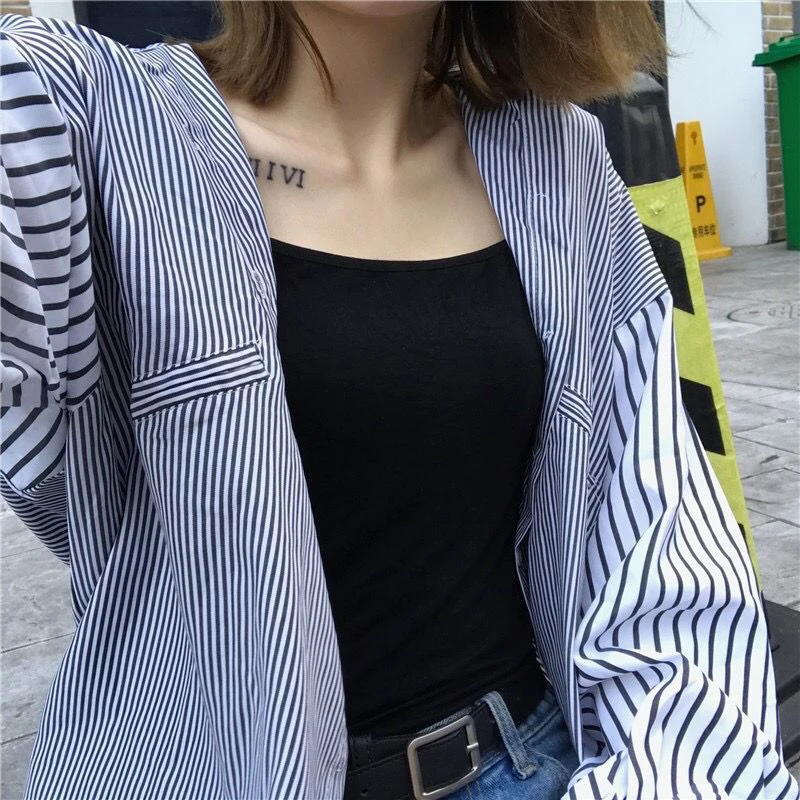 Shirt And Blouse For Women Korean Version Bat Sleeves Loose Striped Top Clothes Trendy Long Sleeve Casual Fashion Streetwear New