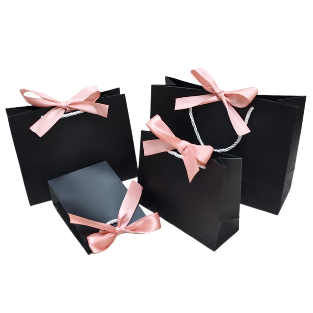 Black High Quality Paper Bag Pretty Pink Bow Cosmetic Kraft Paper Bag Candy  Box Wedding Birthday