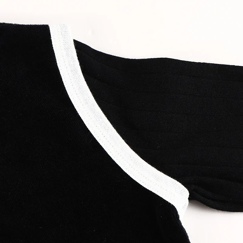 Mädchenkleid Winterkleidung Frottee Colorblock und schwarze gerippte Kleider Freizeitkleider für den Herbst Langarmkleider für Kinder Mädchen – Detail 6