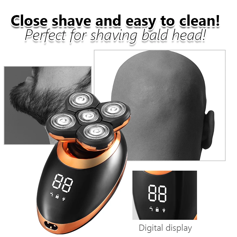 IPX7 Waterproof Electric Shaver Razor for Men Beard Hair Trimmer Rechargeable Bald Head Shaving Machine LCD Display Grooming Kit 5