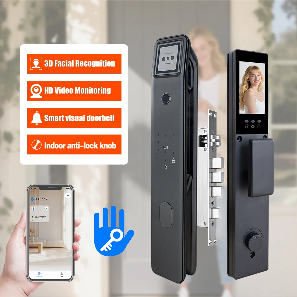 TTLOCK 3D Face Smart Door Lock Camera capture with Intelligent Fingerprint Password Biometric Electronic Key Unlock - Image 5