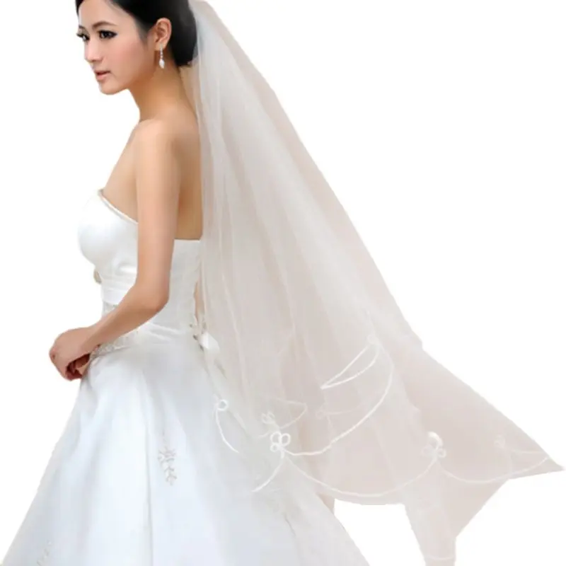 

1.5M One-Layer Women Short Fingertip Length Tulle Wedding Veil Spiral Wavy