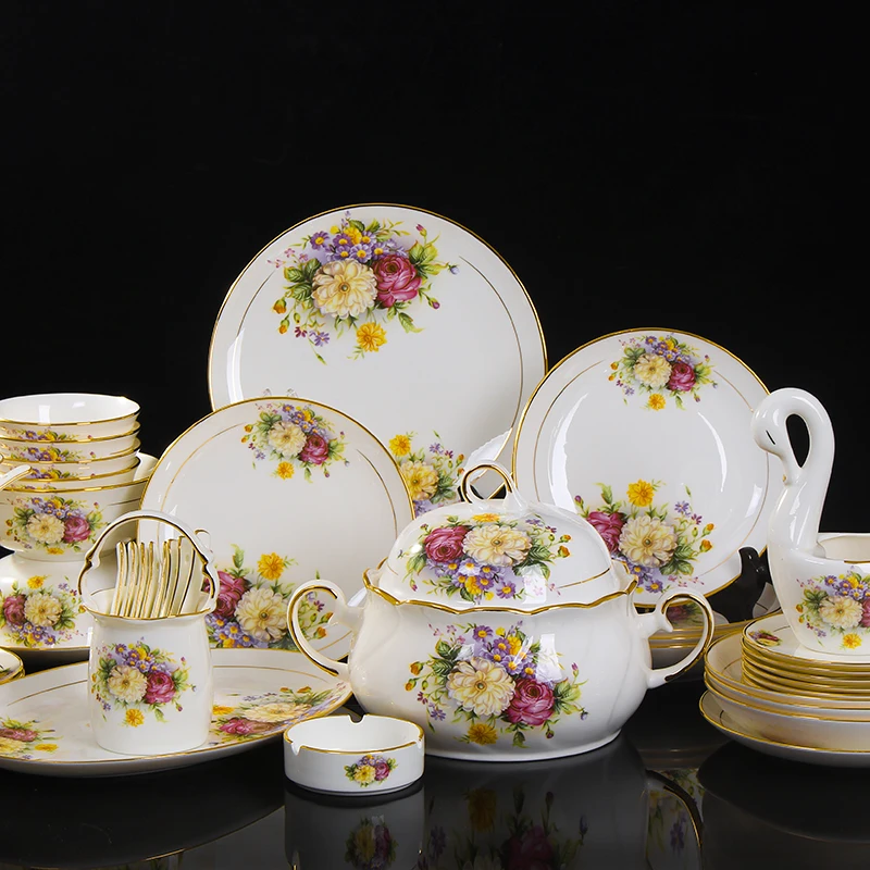 Ceramics Bone China Tableware Bowl and Plates Bowl Plate Soup Castle Spoon Western Cuisine Steak Plate Random Jingdezhen