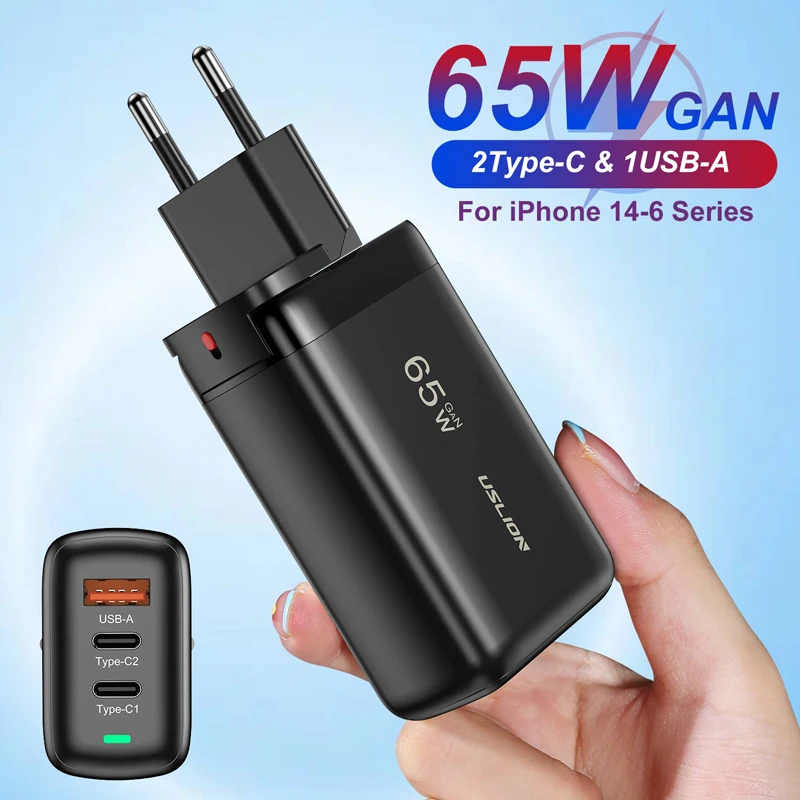 

Устройство зарядное сетевое с USB Type-C, 65 Вт, вилка EU/US/AU/KR