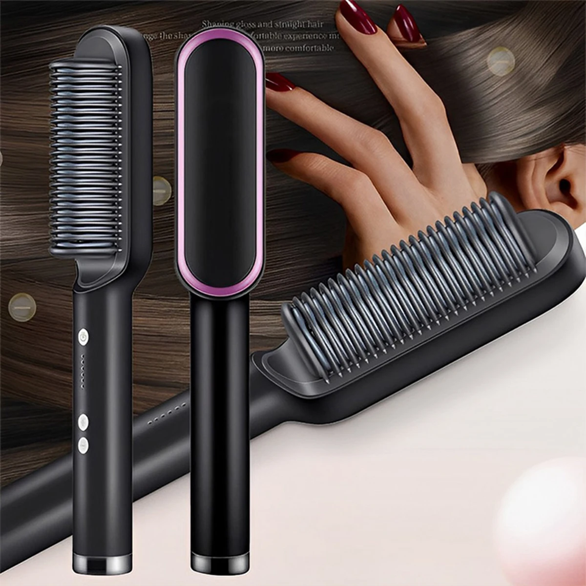 2 in 1 Multifunctional Negative Ion Hair Straightening 5 Modes Rechargeable for Home Straightening Brush Fast Heating Splint
