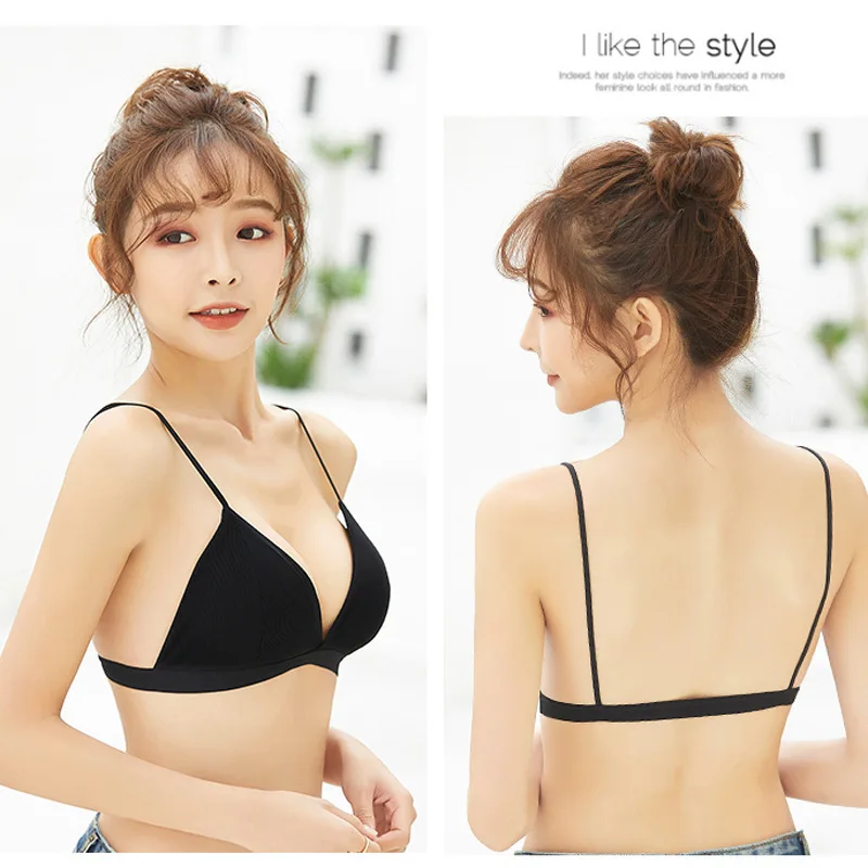 Triangle Cup Ladies Thin Seamless Push Up Bra Backless Comfortable  Underwear Bra Sexy Ladies Thin Strap No Steel Ring Tube Top