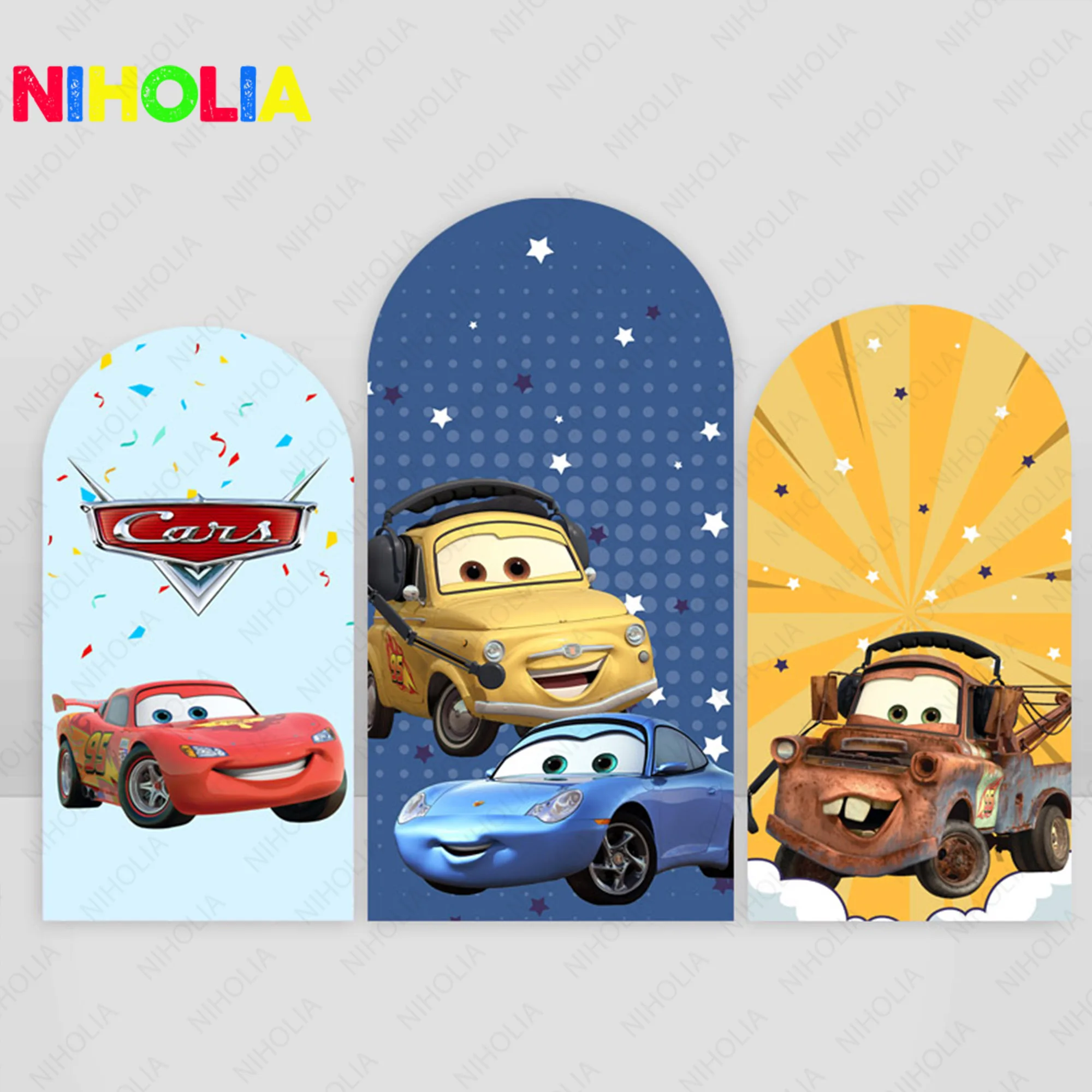

Disney Cars Covers Photography Backdrop Boys Birthday Doubleside Background McQueen Polyester Photo Booth Props