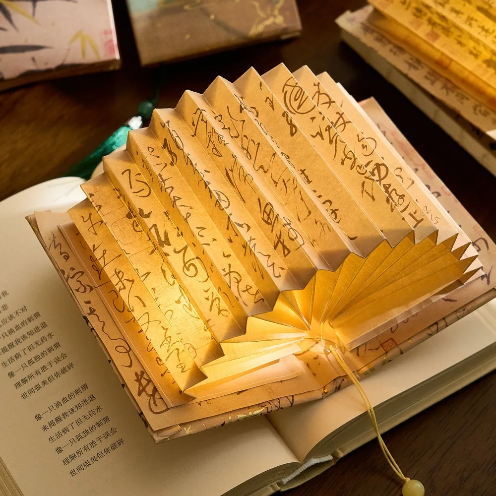 3D Stereoscopic DIY Book Lamp Calligraphy Ancient Style Art Book Light Desktop Decoration Fan Shaped Folding Lamp Home