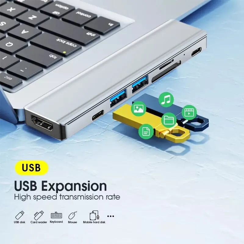 USB 3.0 C타입 허브-HDMI 어댑터, 4K USB C 도킹 스테이션, 허브 3.0 포함, TF SD 리더 슬롯 PD, 맥북 프로 에어 2018 2020