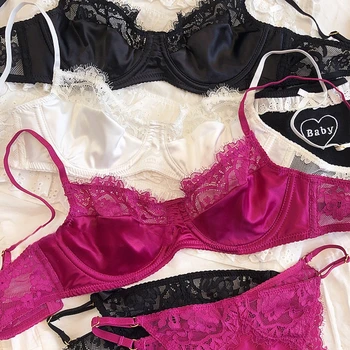 Set intimo sexy per donna Set reggiseno ultrasottile Bralette traspirante in pizzo francese Reggiseni comfort in seta femminile e perizoma