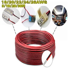 Dual - Core Tinned Copper Extension Power Cord for Lighting and Audio - Red and Black