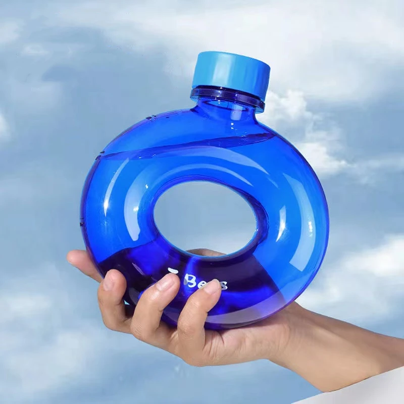Creative Circle Sports Water Bottle Donut Shaped Cute Water Bottle for  Girls Kawaii QQ Ring Outdoor Travel Juice Coffee Milk Cup
