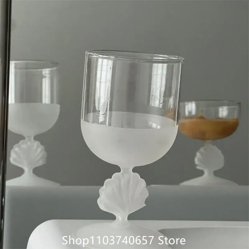 Shell Shape Goblet Glass Frosted Glass Cup Ice Cream Dessert Goblet Champagne Wine Heat-resistant