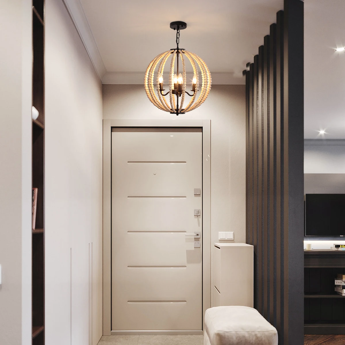 

Farmhouse Metal Chandelier Lighting Distressed Wood Ceiling Light Fixture Kitchen Entryway Foyer -4 Lights