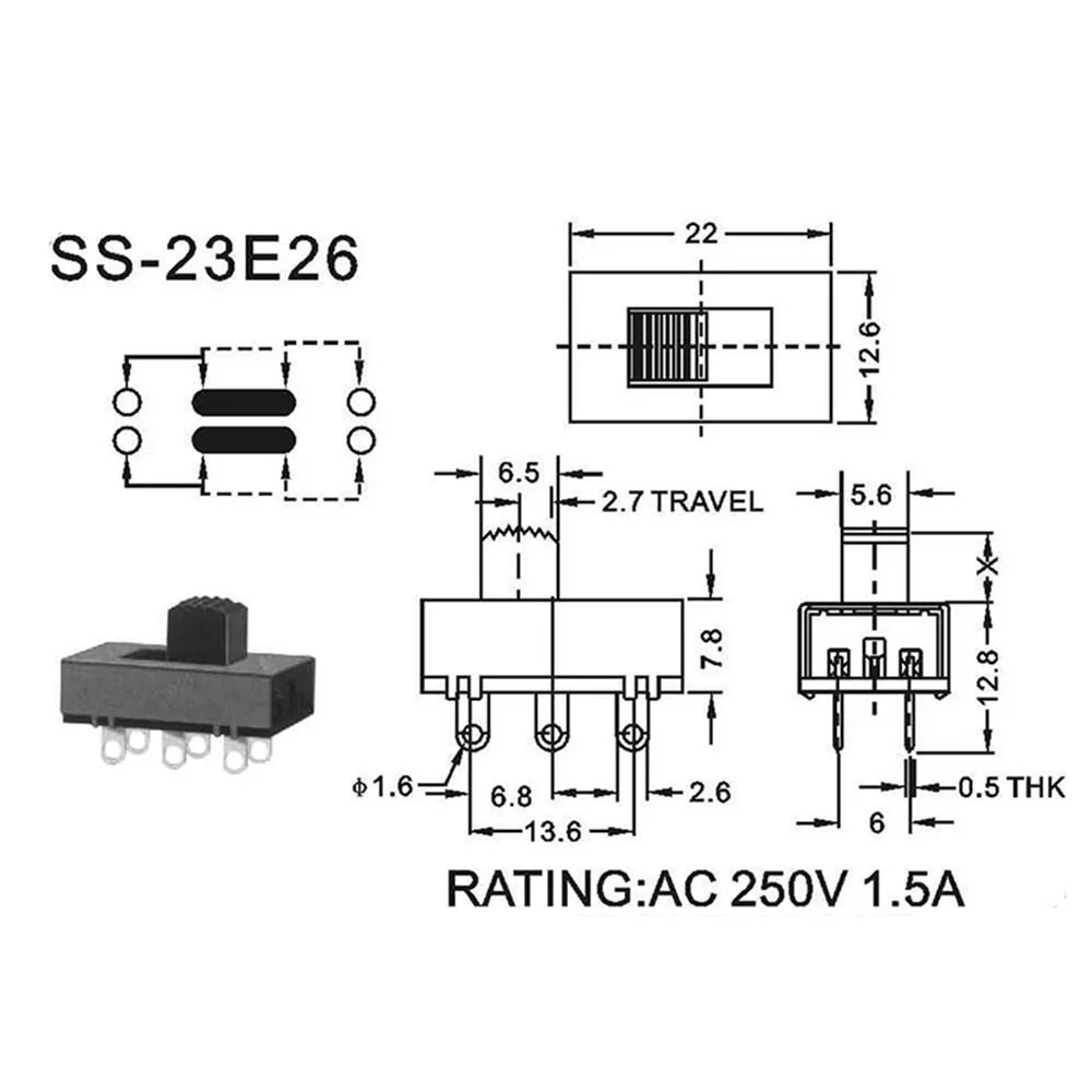 5 piezas Interruptor deslizante de 3 posiciones, Panel PCB 2P3T, montaje en  Panel, interruptor deslizante Vertical de 6 pines, alta corriente 3A 250V,  palanca en 3 Pi - AliExpress