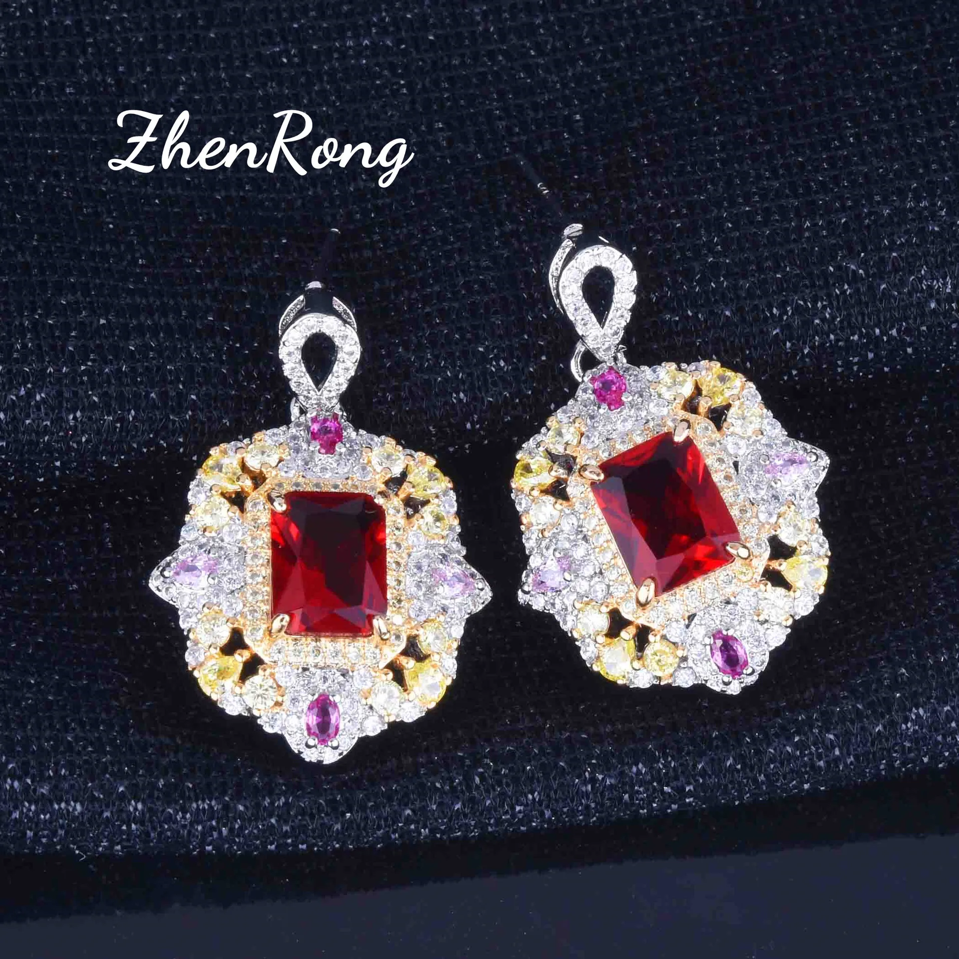 

Luxury Square Ruby Crystal Earrings For Women Exquisite Silver Color Wedding Dangle Earring Bride Party Gift Fashion Jewelry