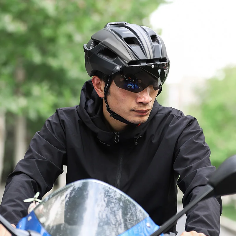 Hombres Mujeres Ciclismo Casco Luz Trasera Gafas Visor Lente