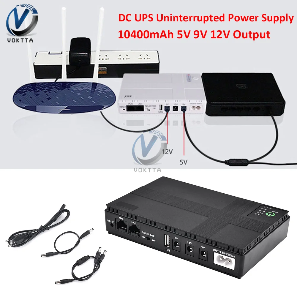 DC UPS Uninterrupted Power Supply 10400mAh 5V 9V 12V Output Power Adapter Lithium ion UPS Backup Battery for Wireless Router