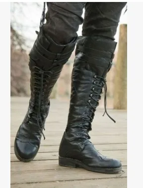 

Medieval Retro Renaissance Steampunk Cosplay Boots Men Winter Larp Viking Pirate PU Leather Lace Up Shoes Carnival Knight Boots