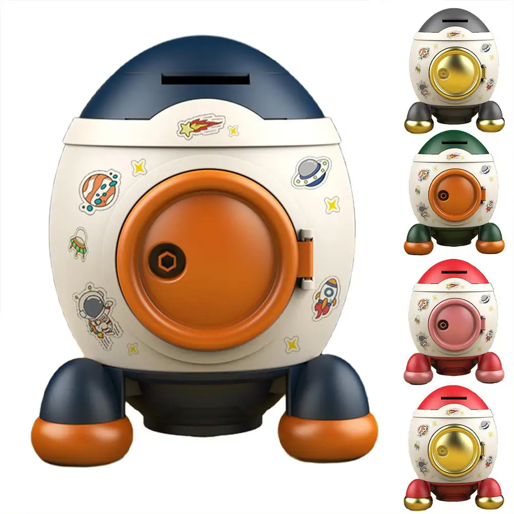 Piggy Bank For Kids Cute Rocket Shape Piggy Bank With Sticker Key Unlock Money Saving Box For Boys Girls Birthday Gifts