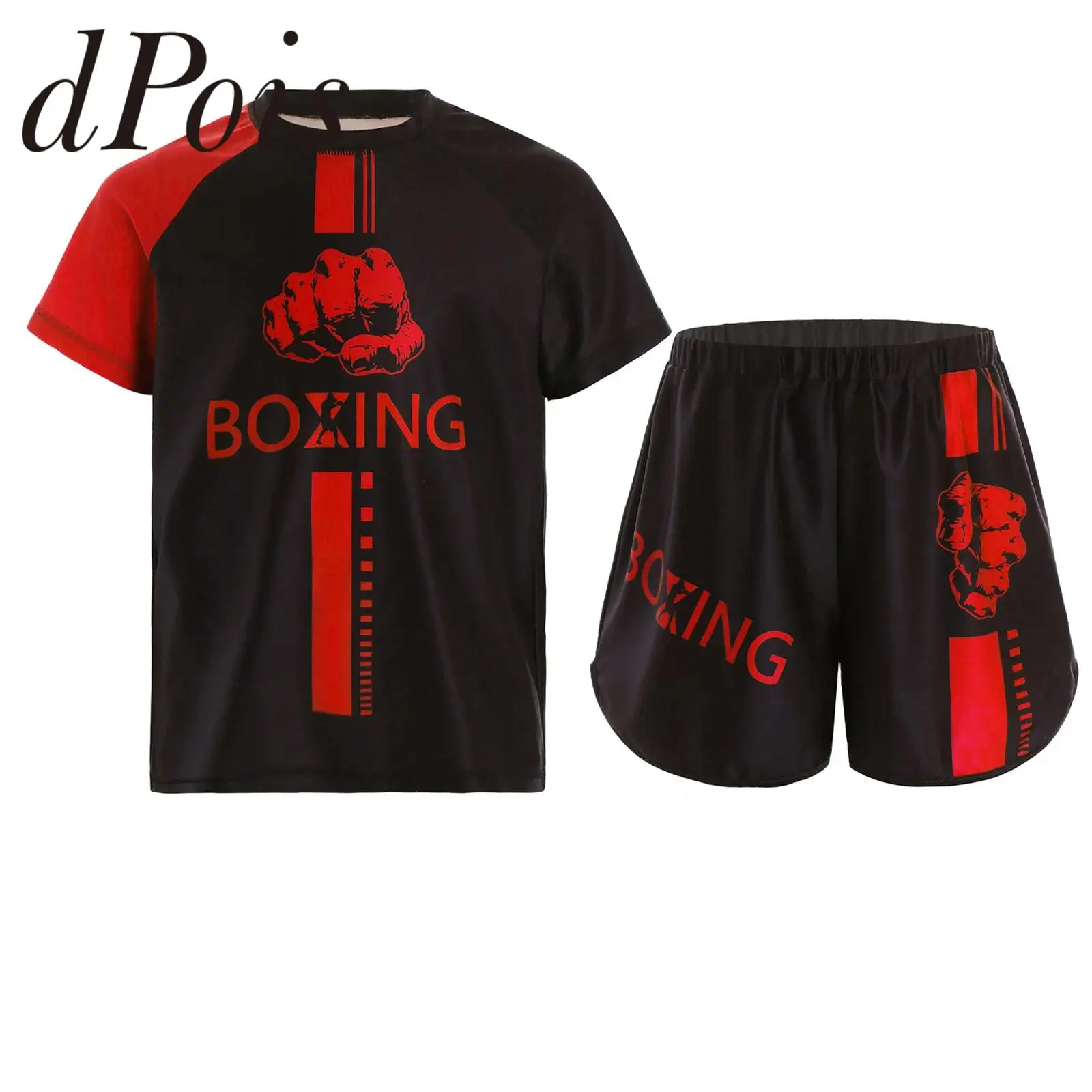 Sports apparel Kids Boys Muay Thai Sanda Boxing Suit Fashion Printed Boxer Short Sleeve T-shirt + Shorts Rashguard Bjj Gym Jerseys Sportswear