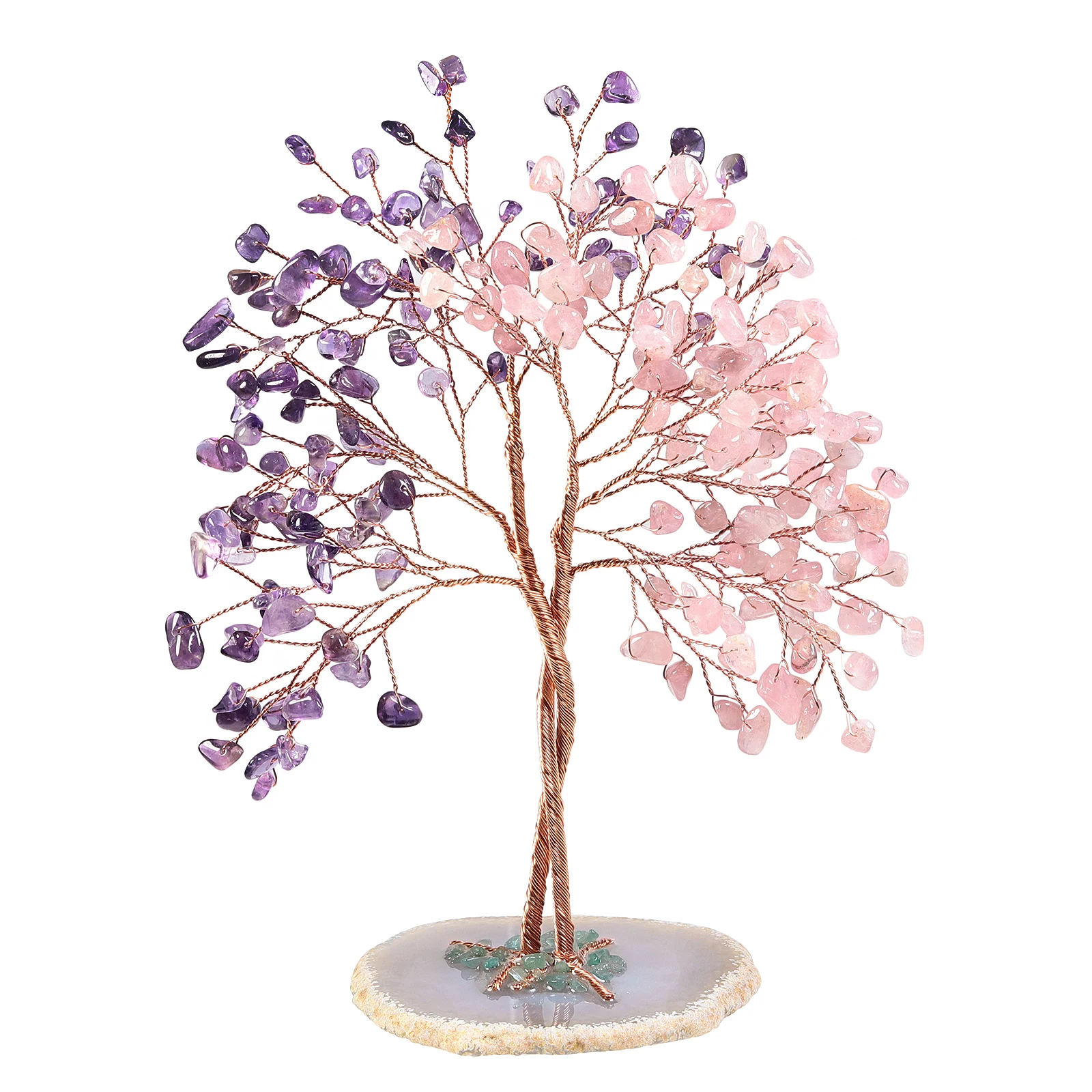 TUMBEELLUWA Natural Crystal Money Tree With Agate Slice Base Handmade Bonsai Tree For Wealth And Luck Fengshui Home Decoration