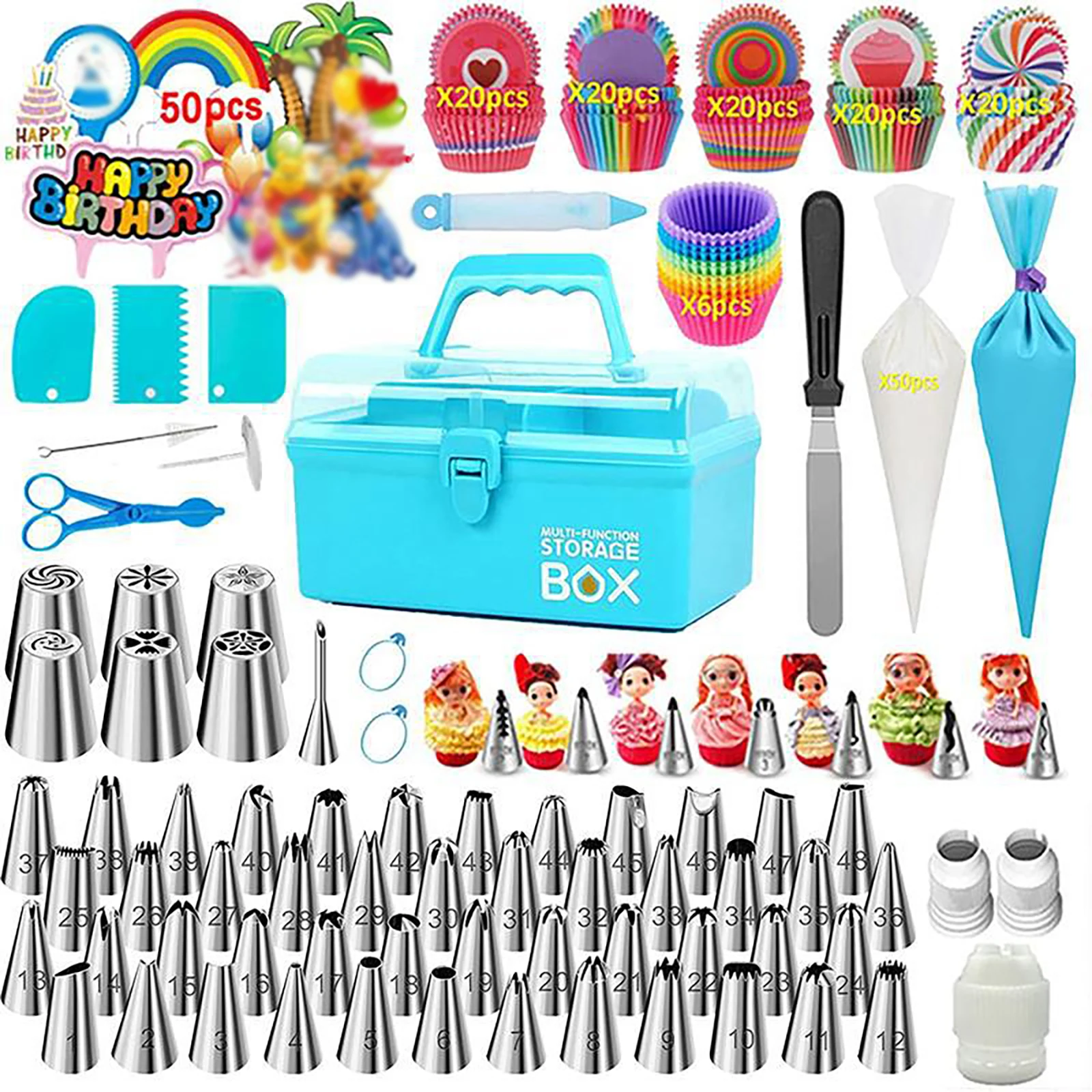 284Pcs Russian Piping Nozzles Set With Storage Box Icing Tips,Pastry Bag,Cupcake Liner,Scraper,Cake Decorating Supplies Kit