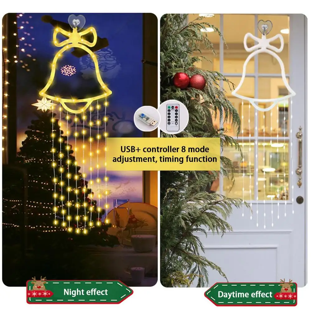 Christmas Window Hangable Lights Christmas Bell Curtains Lights Hangable Christmas Window Lights Decorations With 8 Modes