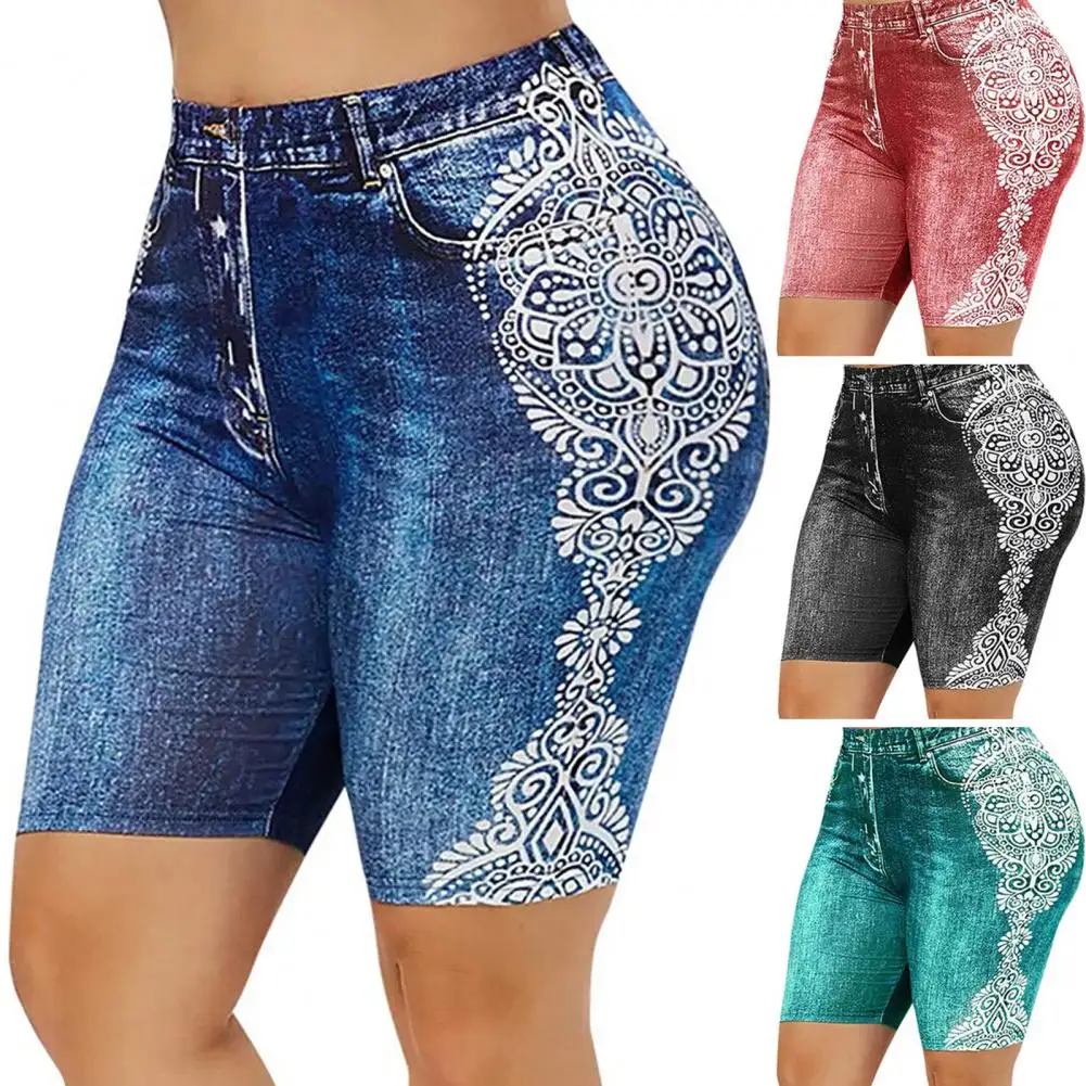 

Jeans Leggings Slim Fit Ladies Casual Pants Woman Shorts Breathable Elastic High Waist Printed Bottoms Shorts Lift Hip Leggings
